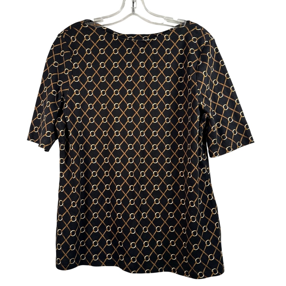 Charter Club Luxury Pima Cotton Top XL Black Gold Chain Link Equestrian Shirt